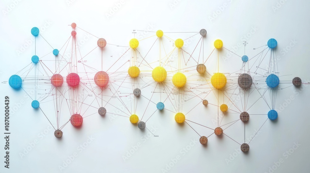 Obraz premium Abstract network of interconnected circles in various colors on a white background.