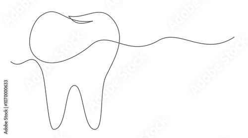 Tooth One line drawing on white background