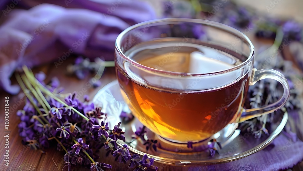 Aromatic Beautifully Served Lavender Tea in Elegant Presentation. Concept: Relaxation, Tranquility, and Herbal Indulgence Aromatic Beautifully Served Lavender Tea in Elegant Presentation. Concept: Relaxation, Tranquility, and Herbal Indulgence