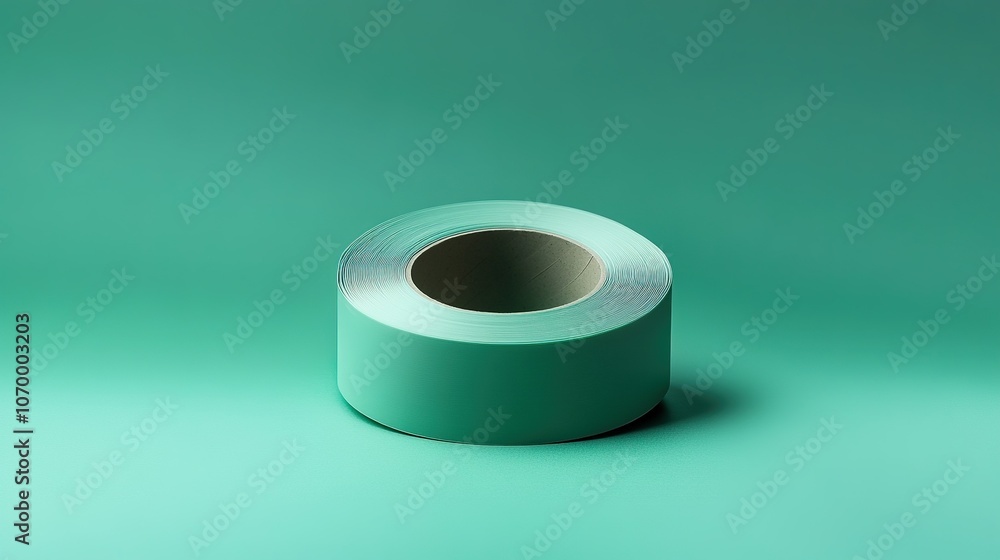 A minimalist image of a roll of medical tape isolated against a solid green background. The smooth, circular shape of the tape stands out, highlighting its simplicity and utility A minimalist image of a roll of medical tape isolated against a solid green background. The smooth, circular shape of the tape stands out, highlighting its simplicity and utility