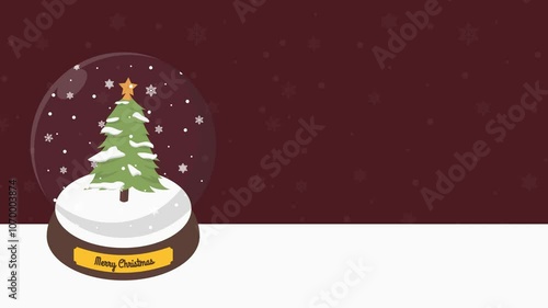 Christmas Crystal Ball with animated santa claus, snowman, elf, christmas tree, snow,  landscape, christmas brown background