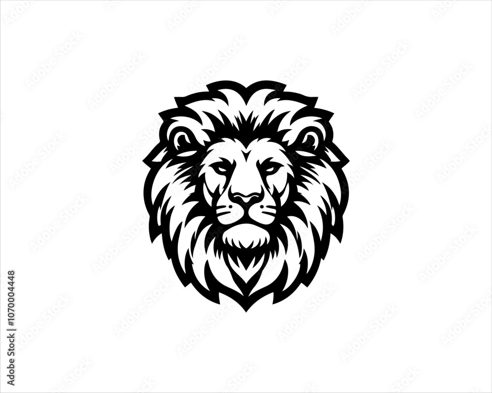 Obraz premium Lion head logo, lion head icon, lion face logo. Simple silhouette. Flat style. Black lion face icon logo. Logo design template. Vector illustration. Animal logotype concept. 