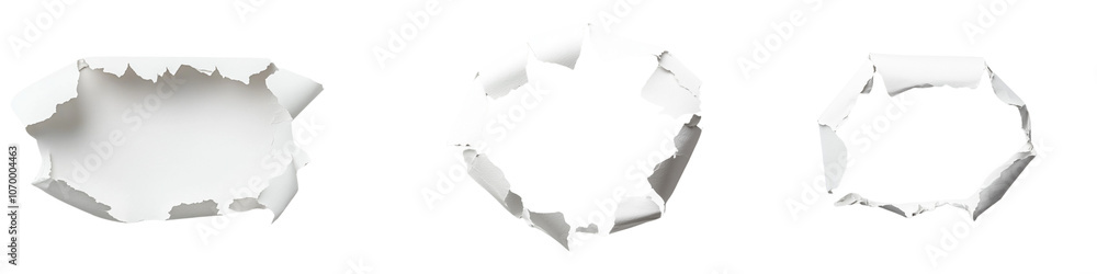 set of A hole in white paper on transparent background cutout, PNG file. Mockup template set of A hole in white paper on transparent background cutout, PNG file. Mockup template