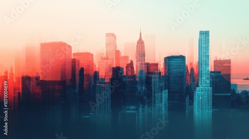 Wallpaper Mural Captivating abstract image depicting a city skyline with an overlay of fluctuating financial data and charts illustrating the dynamic nature of the economy and market trends Torontodigital.ca