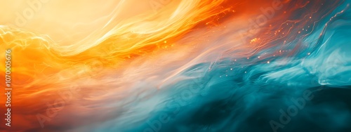 A beautiful orange and teal gradient background with swirling patterns of liquid paint, reminiscent of the ocean's surface, creating an abstract and artistic visual effect.