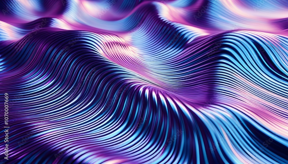 Vibrant abstract wave pattern with iridescent lines in purple and blue Vibrant abstract wave pattern with iridescent lines in purple and blue