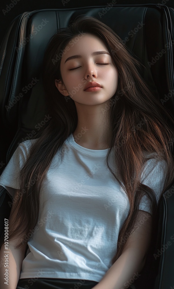 The girl on the massage chair The girl on the massage chair