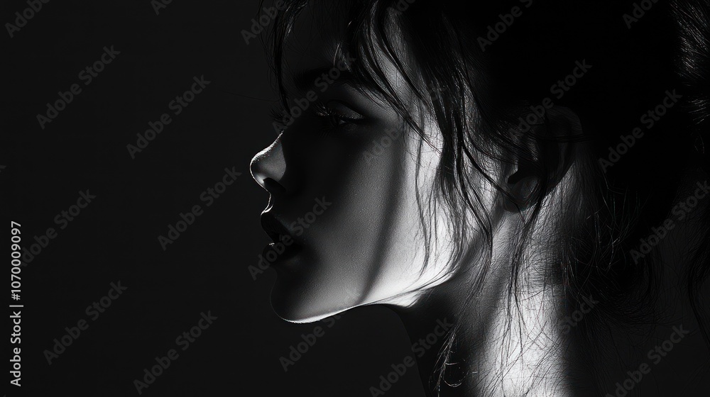 A portrait in Split Lighting style, using light from the side, creates sharp shadows, clearly dividing the face into two parts A portrait in Split Lighting style, using light from the side, creates sharp shadows, clearly dividing the face into two parts