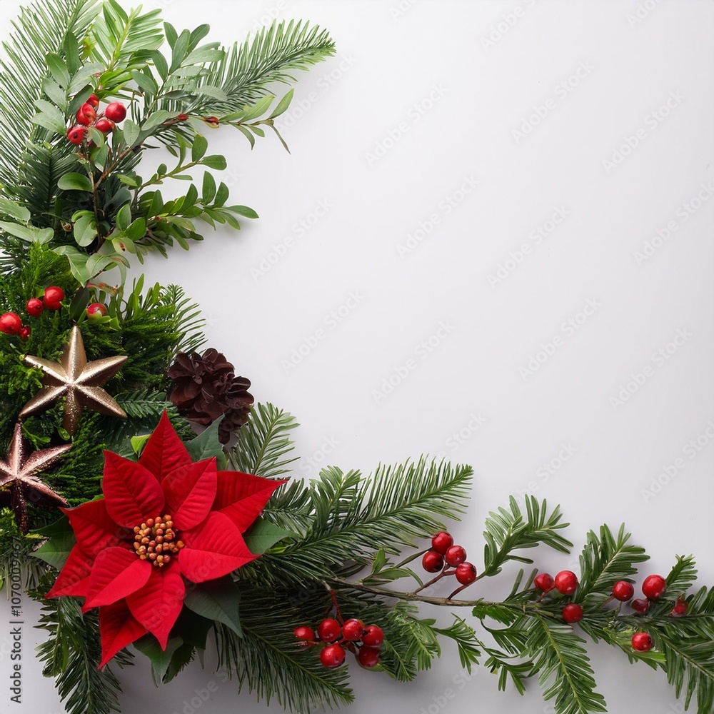 Christmas corner arrangement christmas flower plant with white background Christmas corner arrangement christmas flower plant with white background
