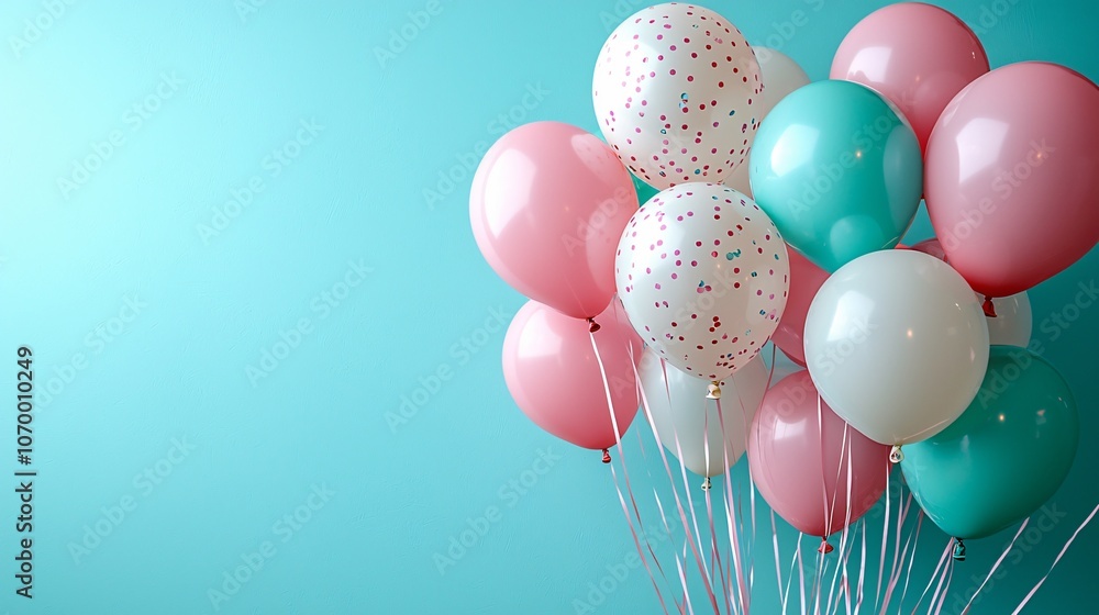 A festive winter-themed background featuring colorful balloons, perfect for birthday invitations or party decorations during the holiday season. A festive winter-themed background featuring colorful balloons, perfect for birthday invitations or party decorations during the holiday season.