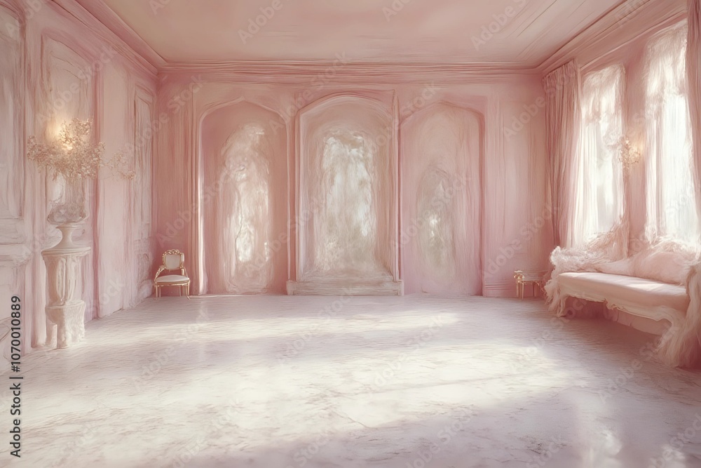 Empty Room with Pastel Pink Walls and Marble Floor: A Glamorous Interior Design Concept Empty Room with Pastel Pink Walls and Marble Floor: A Glamorous Interior Design Concept