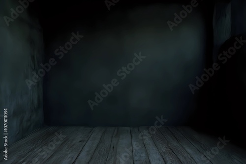 Empty Room with Charcoal Gray Walls and Worn Wooden Floor  A Moody Industrial Interior Design Concept