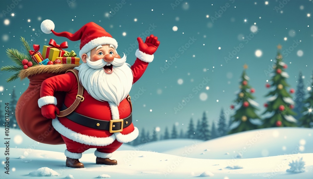 Santa Claus Against a Snowy Field Background Santa Claus Against a Snowy Field Background