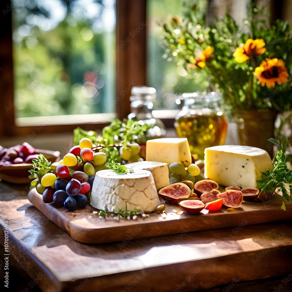 an elegant cheese dish plate with a beautiful buffet closeup an elegant cheese dish plate with a beautiful buffet closeup