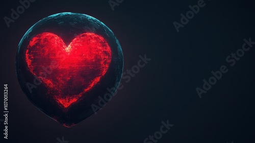 Glowing heart shape centered in a globe symbol of love and unity with soft light effects representing the world global connection and universal harmony