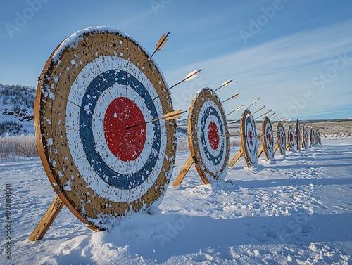 Archery Targets in a Snowy Landscape.