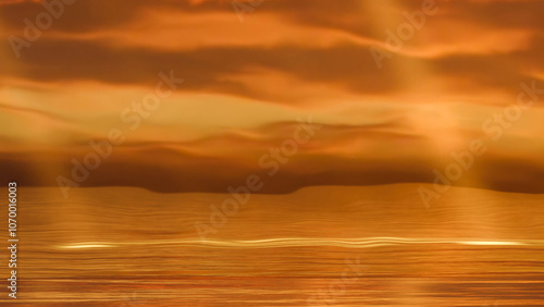 Gold sun beams from sky with painting like sky cloud in background (3D Rendering) 