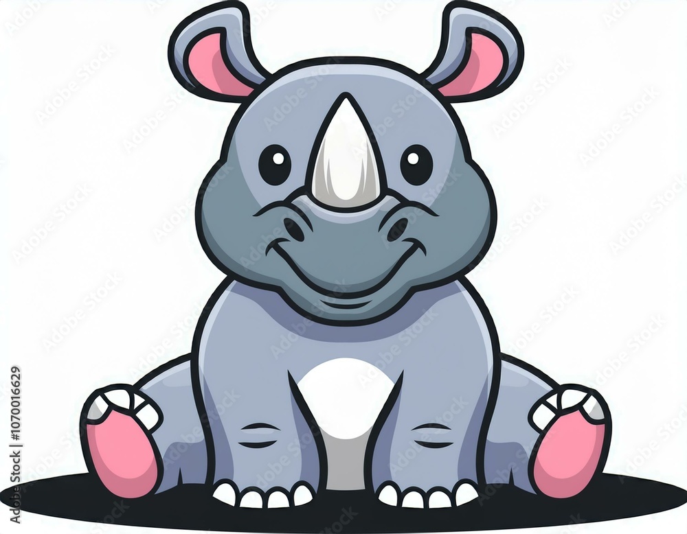 Fototapeta premium Cartoon cute rhinoceros sitting