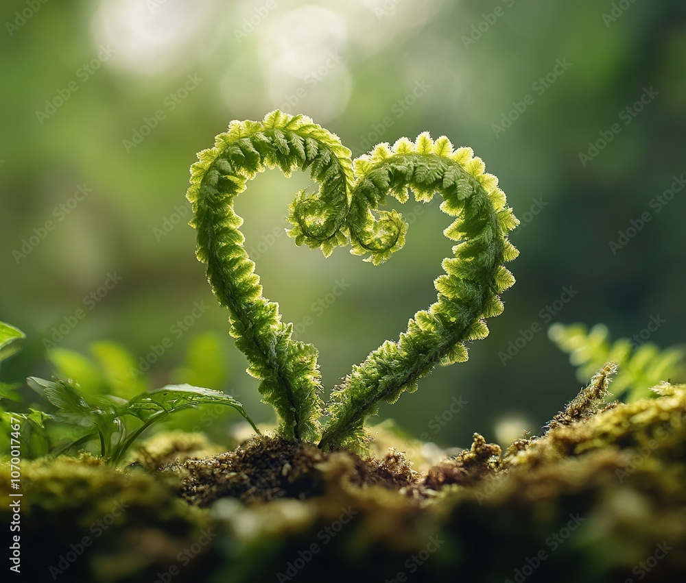 Fern leaves in the forest shaped into a heart shape on bokeh background Fern leaves in the forest shaped into a heart shape on bokeh background