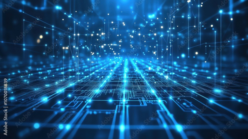 Futuristic blue data network with glowing lines and circuits, creating a digital landscape. Futuristic blue data network with glowing lines and circuits, creating a digital landscape.