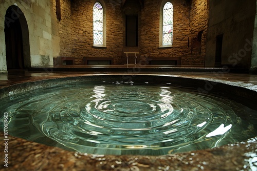 Baptismal font with water photo