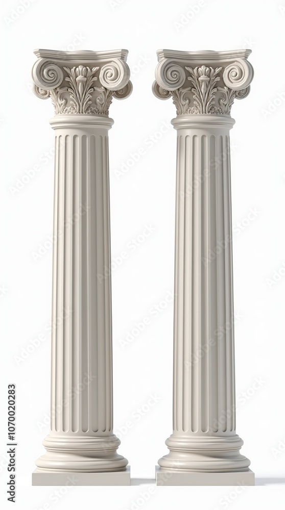 Pair of classical Greek columns isolated on white background Pair of classical Greek columns isolated on white background