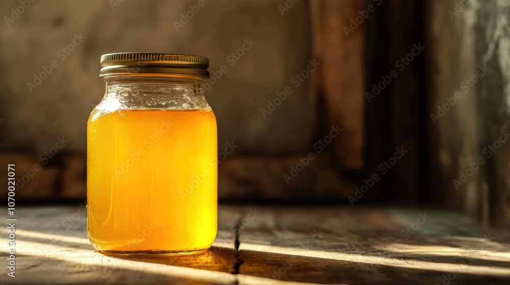 Close-up of honey texture in a jar, representing a healthy dessert Close-up of honey texture in a jar, representing a healthy dessert