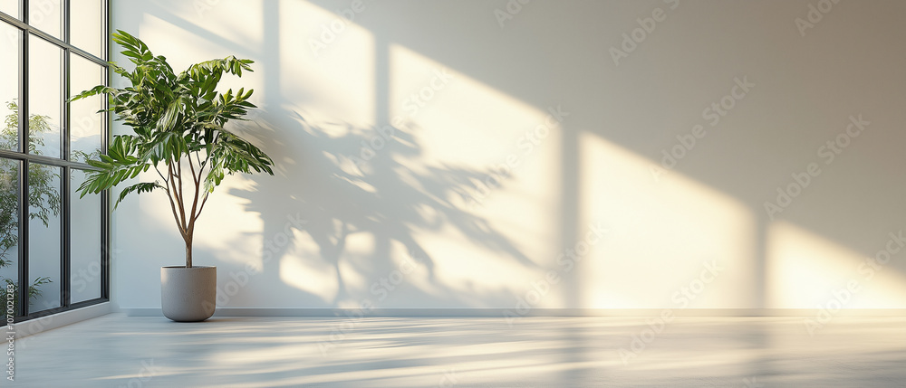 Minimalist Interior with Plant and Sunlight. Minimalist Interior with Plant and Sunlight.