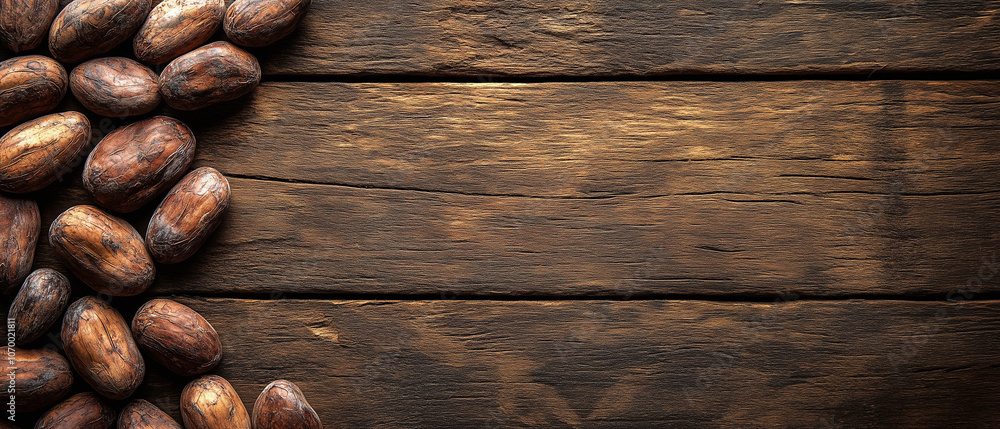 Cocoa Beans on Wooden Background. Cocoa Beans on Wooden Background.