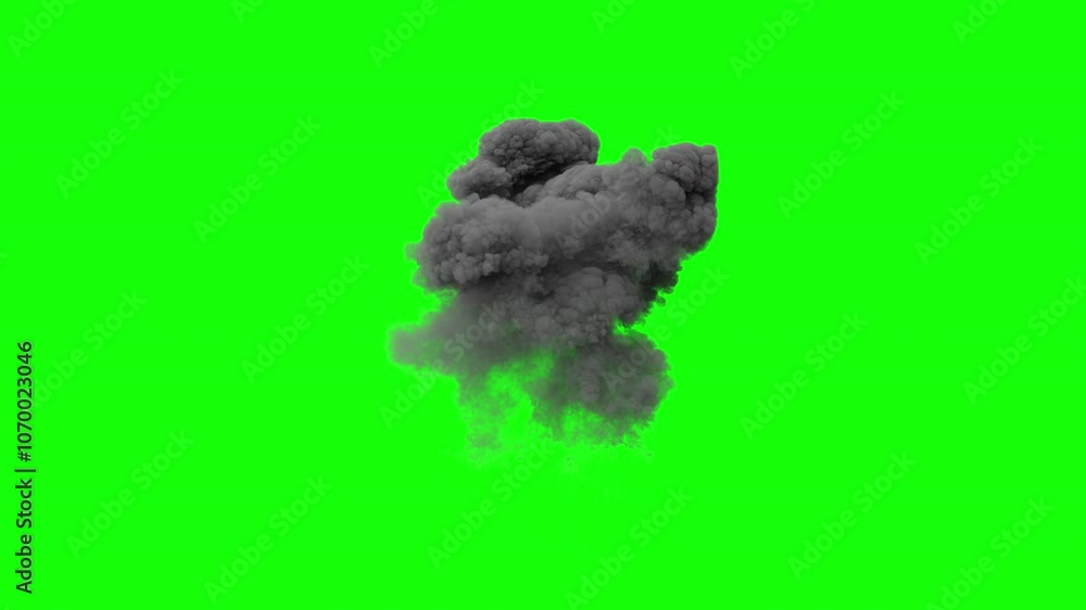 realistic explosion. explosion on green background. aerial explosion isolated. explosion with cloud of smoke