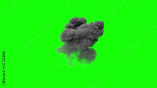 realistic explosion. explosion on green background. aerial explosion isolated. explosion with cloud of smoke
