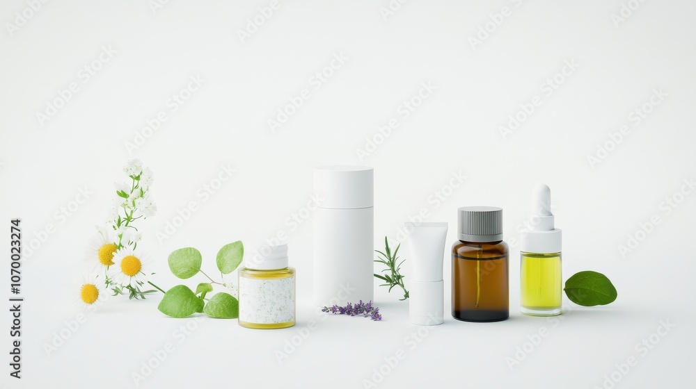 Elegant mockup of natural skincare products featuring flowers and plants, promoting a holistic beauty experience. Elegant mockup of natural skincare products featuring flowers and plants, promoting a holistic beauty experience.