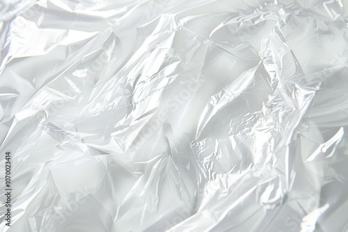 Image of Crumpled sheet of polythene plastic wrap. Texture for background usage