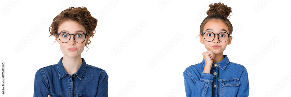 Obraz premium Uruguayan woman looking up over isolated background