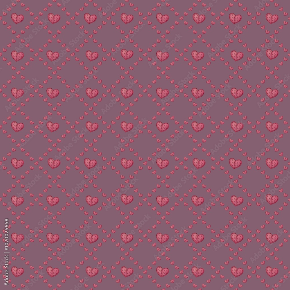 Small Diamond Tile Hearts with Violet Background Seamless Pattern Design Small Diamond Tile Hearts with Violet Background Seamless Pattern Design