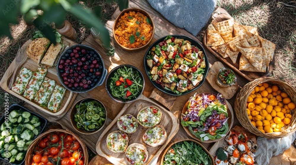 Fototapeta premium Sustainable Lifestyle Vegan Picnic with Ecofriendly Foods