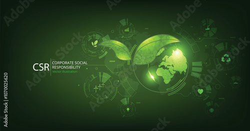 CSR concept design.Corporate social responsibility and giving back to the community on a green background.modern business concept.	
