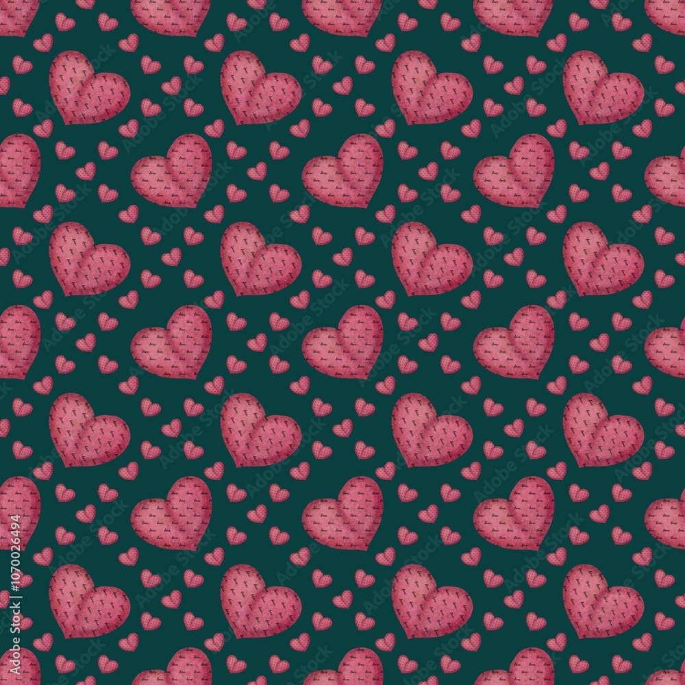 Small Heart in Tiles with Dark Peacock Background Seamless Pattern Design Small Heart in Tiles with Dark Peacock Background Seamless Pattern Design