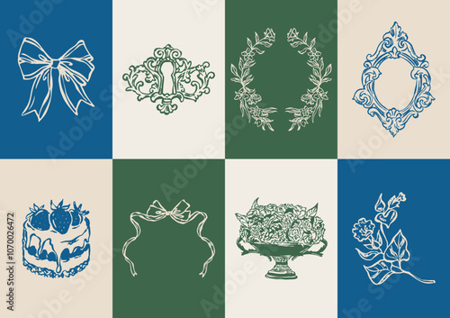Minimal Dolce Vita vector illustration collection. Art for greeting cards, wedding invitations, poster design, postcards, branding, logo design, background. Matisse style doodles.