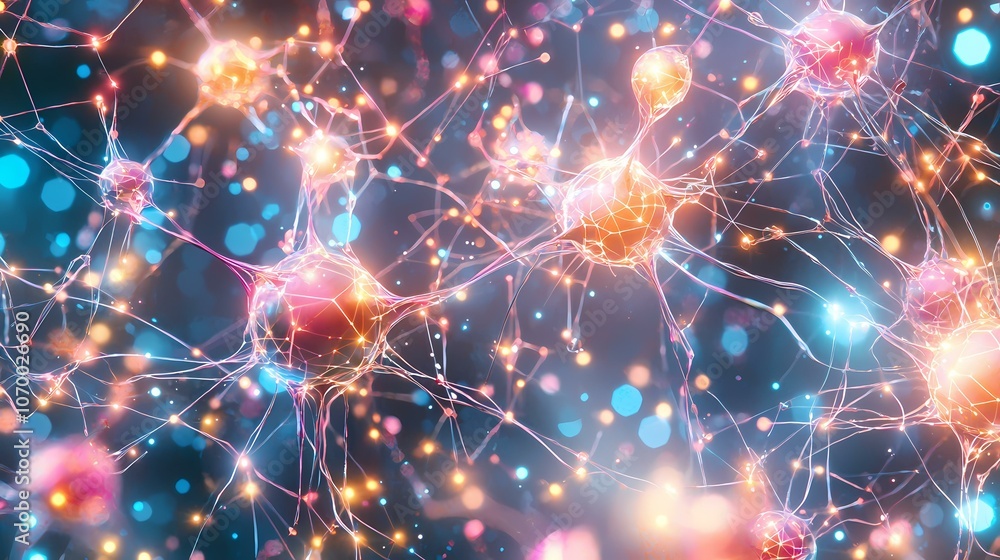 Fototapeta premium A stylized illustration of a neuron with glowing connections.