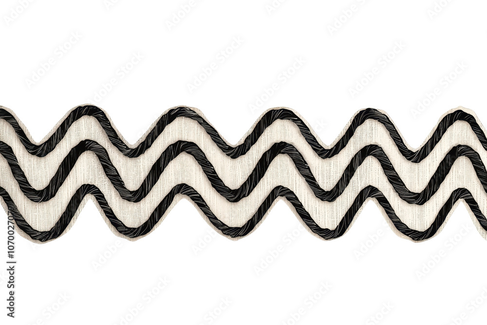 Black and white zigzag pattern ribbon, ideal for crafts, sewing projects, fashion design, or decorative embellishments. Black and white zigzag pattern ribbon, ideal for crafts, sewing projects, fashion design, or decorative embellishments.