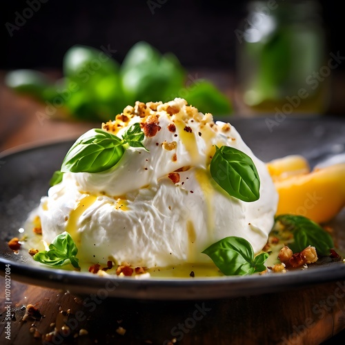 an elegant cheese dish plate with a beautiful buffet closeup
