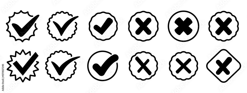 Set different black cross and black checkmark. Wrong and right. Collection trendy icons. Symbol sign. Hand drawn. Doodle. Textbox. Checkbox. Frame vote. Button. No and Yes. Mark . Flat. False Set different black cross and black checkmark. Wrong and right. Collection trendy icons. Symbol sign. Hand drawn. Doodle. Textbox. Checkbox. Frame vote. Button. No and Yes. Mark . Flat. False