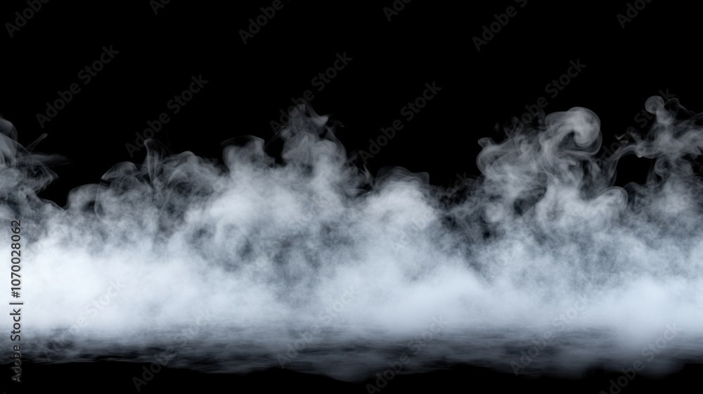 Fototapeta premium Ethereal white smoke swirling against a black background, creating a mysterious and atmospheric effect.