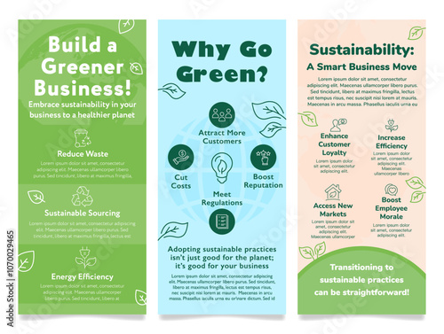 Information banners offering information on sustainable business practices, as well as promoting eco-friendly initiatives and policies for a healthier planet