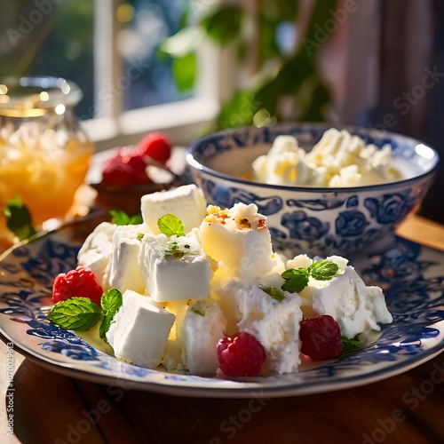 an elegant cheese dish plate with a beautiful buffet closeup