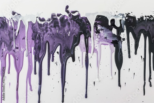 Image of Purple black and white paint stains on white surface. Texture for background usage photo