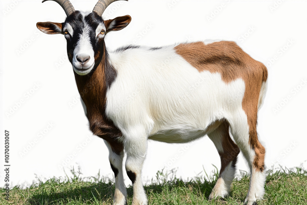 Goat Isolated on White background : Portrait of a Cute White Goat , Dairy goat Goat Isolated on White background : Portrait of a Cute White Goat , Dairy goat