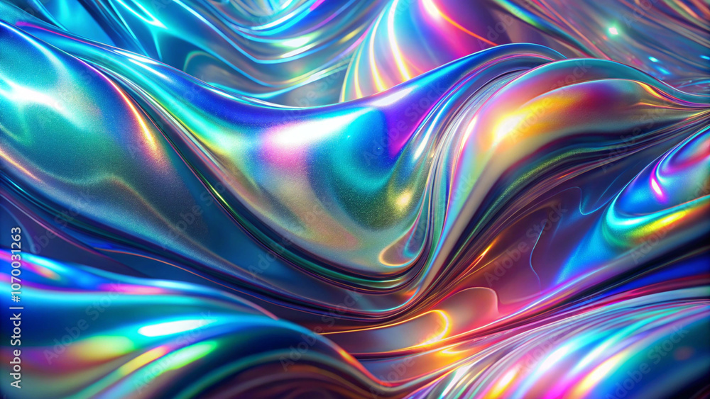 Shiny holographic waves with vibrant iridescent colors Shiny holographic waves with vibrant iridescent colors