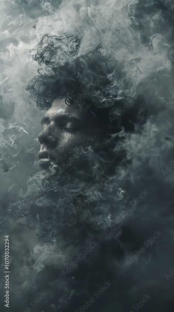 Abstract Portrait of a Man in Smoke: A Dreamy and Surreal Artwork